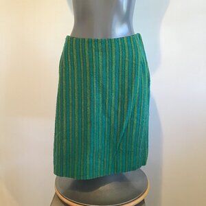 Vintage Inspired Green and Teal Striped Wool Blend Pencil Skirt Size 12